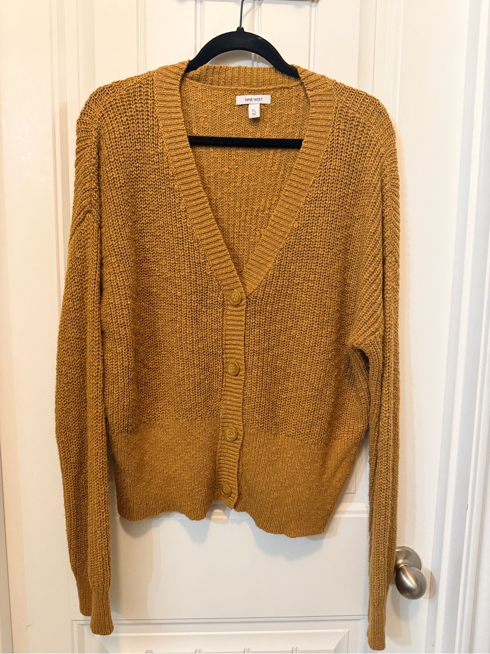 Nine West Mustard Knit Button-Front Cardigan